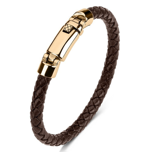 Strider | Black Leather & Steel Luxury Men's Bracelet