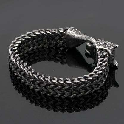 Varg | Vintage Silver Wolf Head Cuban Chain Bracelet