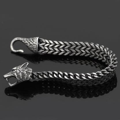 Varg | Vintage Silver Wolf Head Cuban Chain Bracelet