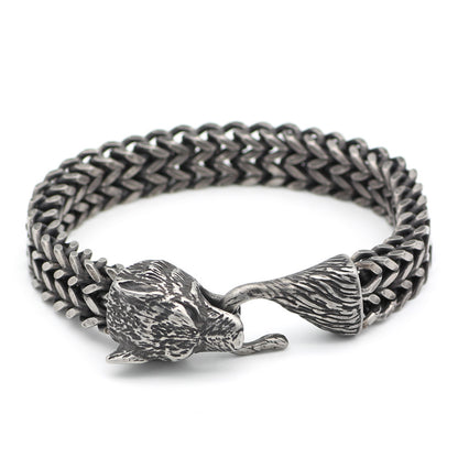 Varg | Vintage Silver Wolf Head Cuban Chain Bracelet