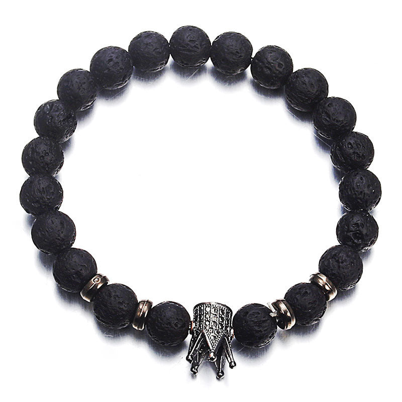 King's Stone | Black Lava Bead Crown Bracelet for Men