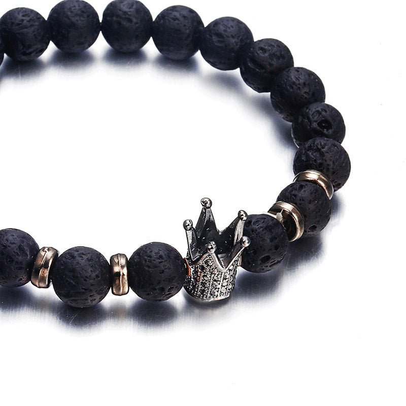 King's Stone | Black Lava Bead Crown Bracelet for Men