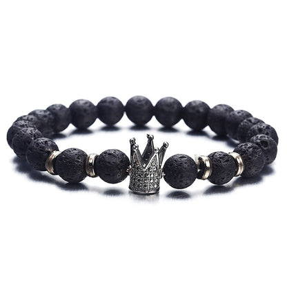 King's Stone | Black Lava Bead Crown Bracelet for Men