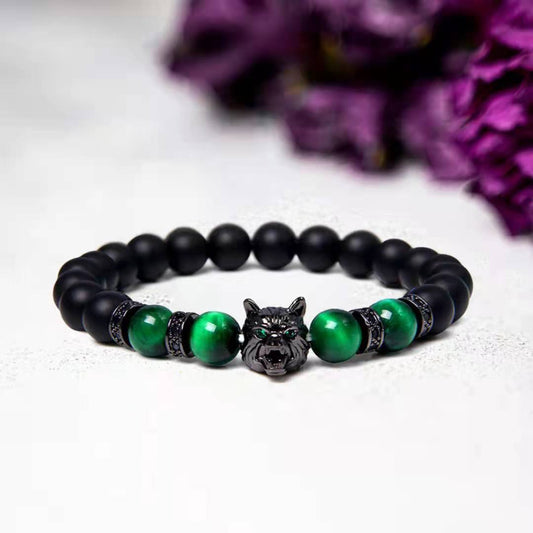 Fenrir | Black Wolf Head Beaded Bracelet