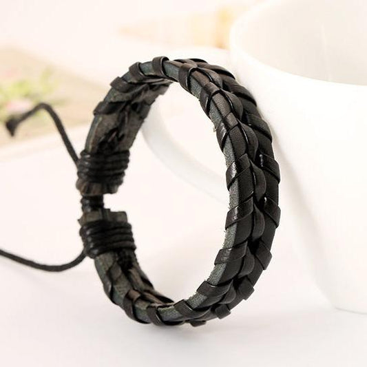 Urban Braids | Black & Brown Leather Adjustable Bracelets