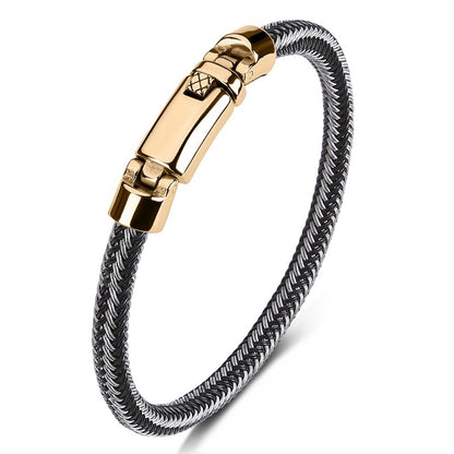 Strider | Black Leather & Steel Luxury Men's Bracelet