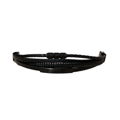 Fusion Black Leather & Steel Multi-Layer Bracelet