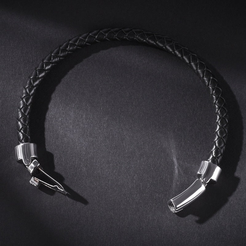 Strider | Black Leather & Steel Luxury Men's Bracelet