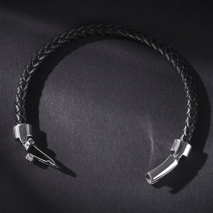 Strider | Black Leather & Steel Luxury Men's Bracelet