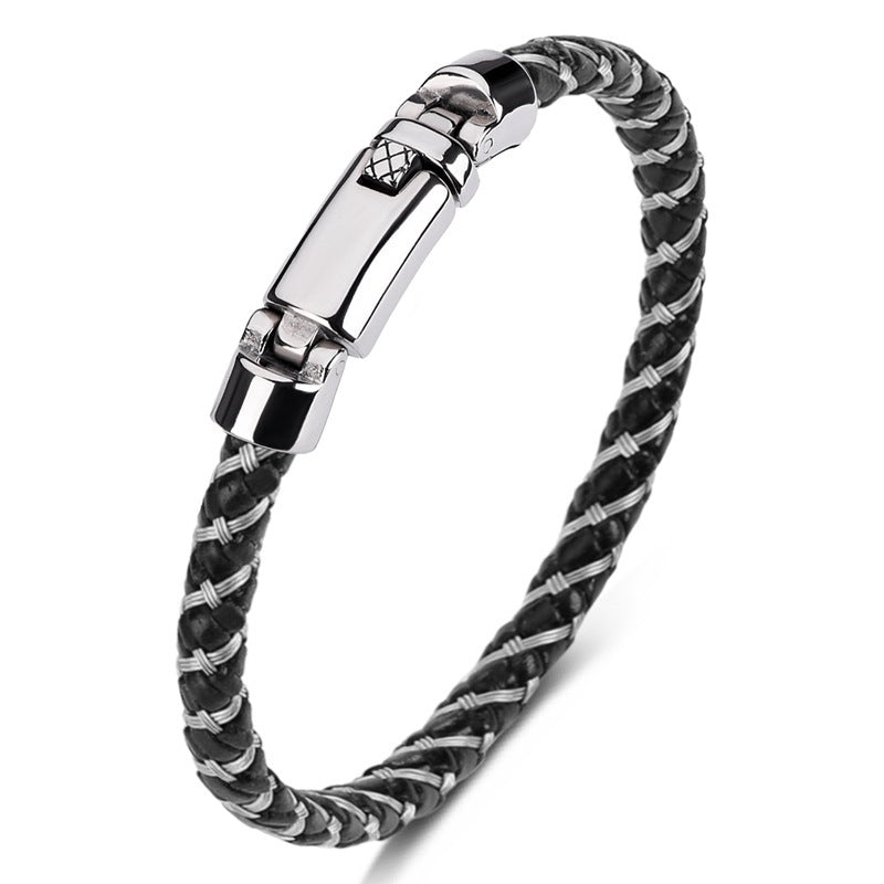 Strider | Black Leather & Steel Luxury Men's Bracelet