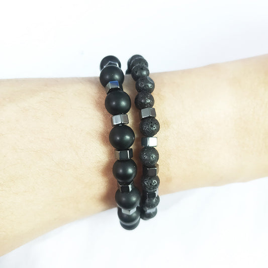 Eclipse | Black Lava & Frosted Bead Bracelet Set for Men