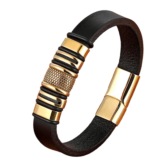 Apollo | Leather and Gold Stainless Steel Men's Bracelet