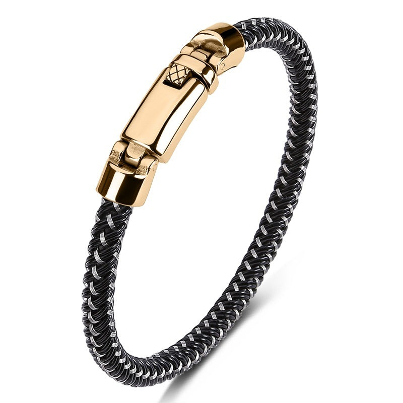 Strider | Black Leather & Steel Luxury Men's Bracelet