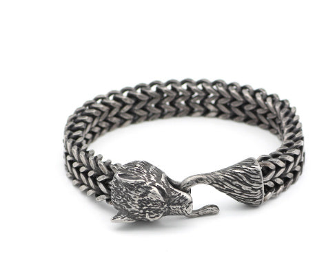 Varg | Vintage Silver Wolf Head Cuban Chain Bracelet