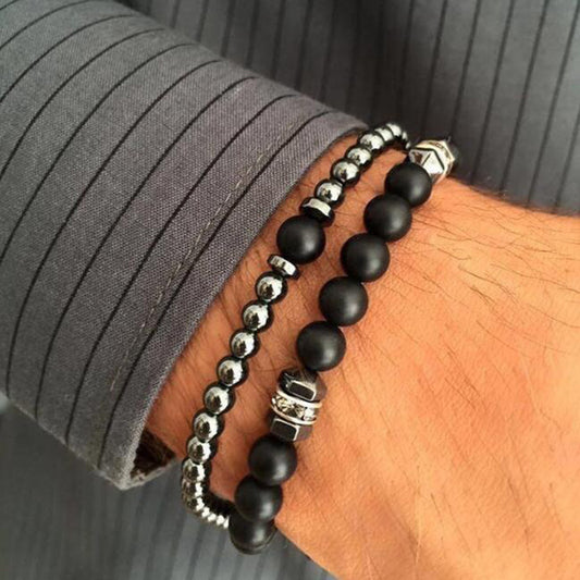 Frosted Duo | Black Beaded Bracelets Set for Men