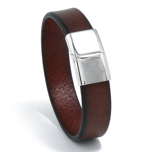 Atlas | Leather & Stainless Steel Cuff Bracelet for Men