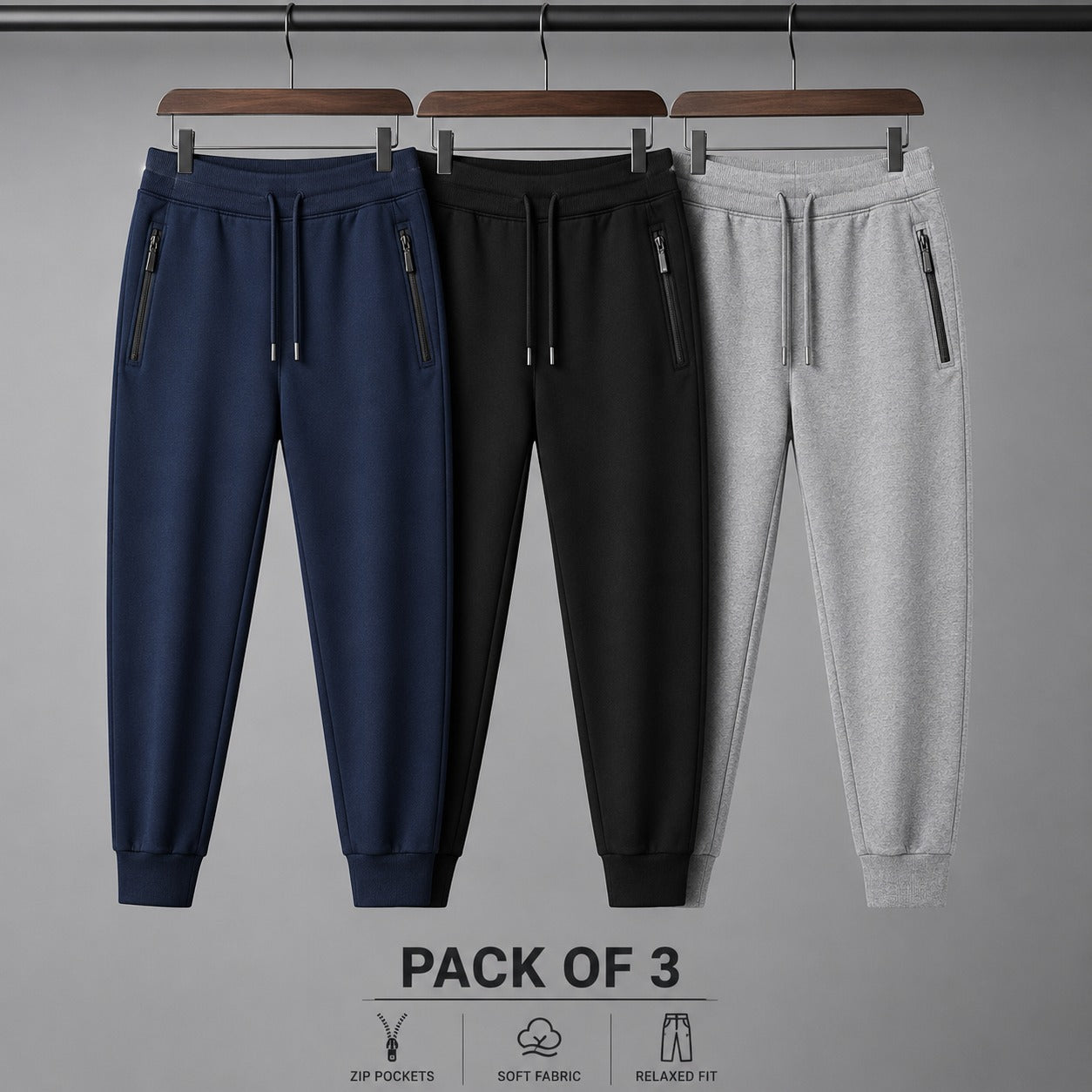 Pack of 3 Men's Cotton Jersey Trousers